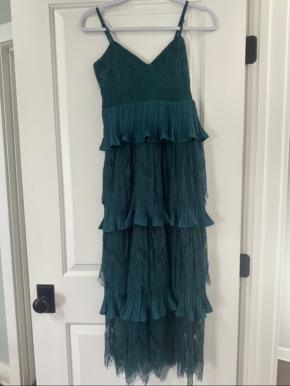 Lulu's Teal Lace Tiered Maxi Dress